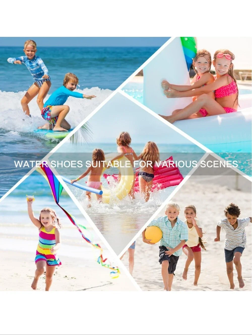 Kids Water Shoes Quick-Dry Barefoot Aqua Socks for Beach & Swim (Size Kids 12-13